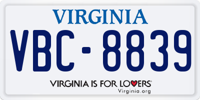 VA license plate VBC8839