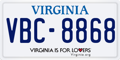 VA license plate VBC8868
