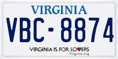 VA license plate VBC8874