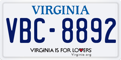 VA license plate VBC8892