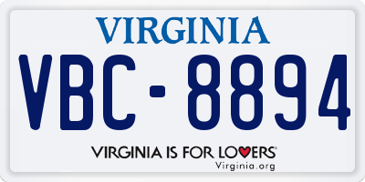 VA license plate VBC8894
