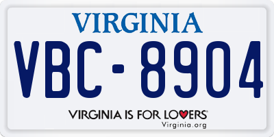 VA license plate VBC8904