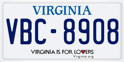 VA license plate VBC8908