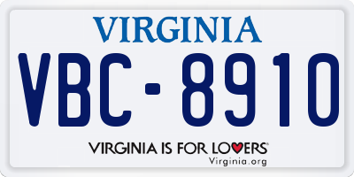 VA license plate VBC8910