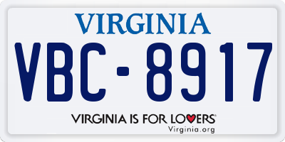 VA license plate VBC8917