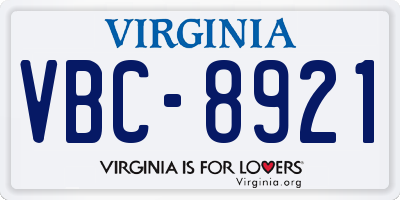 VA license plate VBC8921