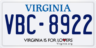 VA license plate VBC8922