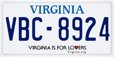 VA license plate VBC8924