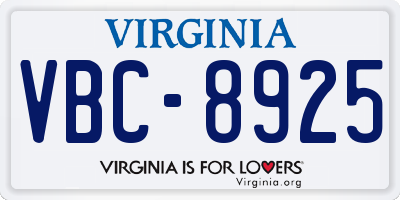 VA license plate VBC8925
