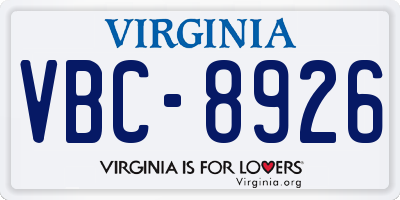 VA license plate VBC8926