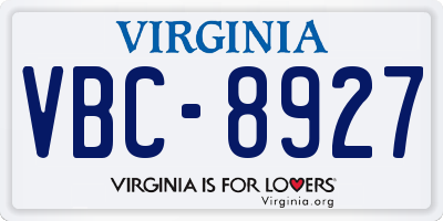 VA license plate VBC8927