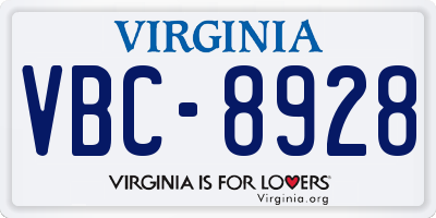 VA license plate VBC8928
