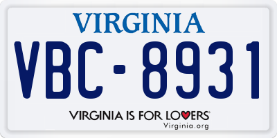 VA license plate VBC8931