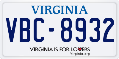 VA license plate VBC8932