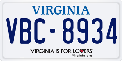 VA license plate VBC8934