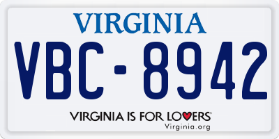 VA license plate VBC8942