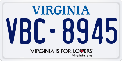VA license plate VBC8945