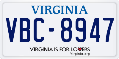 VA license plate VBC8947