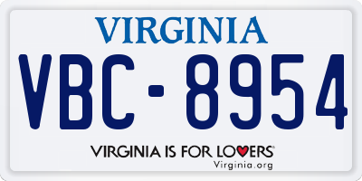 VA license plate VBC8954
