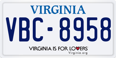 VA license plate VBC8958
