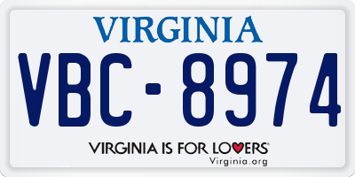 VA license plate VBC8974