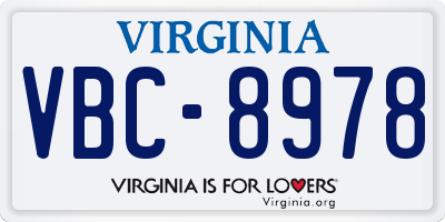 VA license plate VBC8978