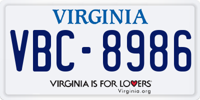 VA license plate VBC8986