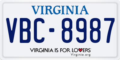 VA license plate VBC8987