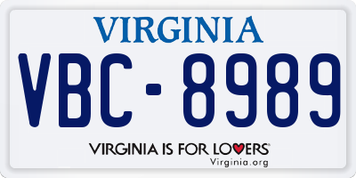 VA license plate VBC8989