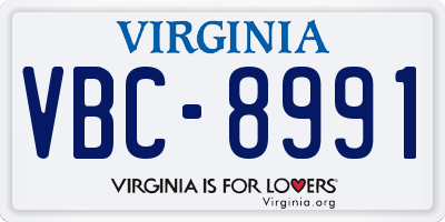 VA license plate VBC8991