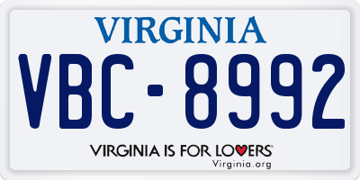 VA license plate VBC8992