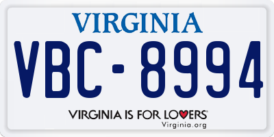 VA license plate VBC8994
