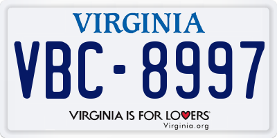 VA license plate VBC8997