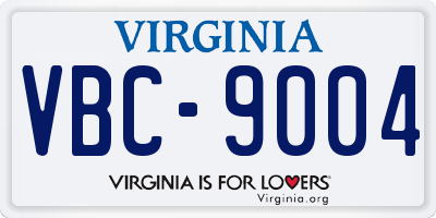 VA license plate VBC9004