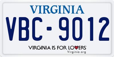 VA license plate VBC9012