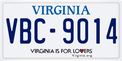 VA license plate VBC9014