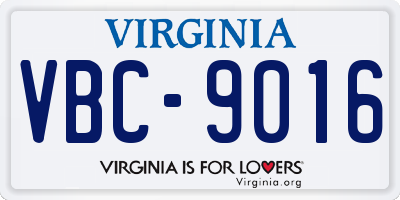 VA license plate VBC9016
