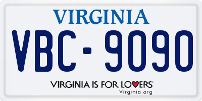 VA license plate VBC9090