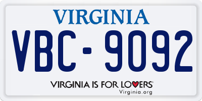 VA license plate VBC9092