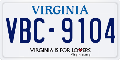 VA license plate VBC9104