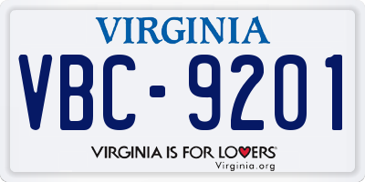 VA license plate VBC9201