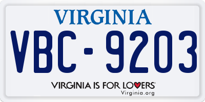 VA license plate VBC9203