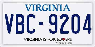 VA license plate VBC9204