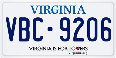 VA license plate VBC9206