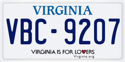 VA license plate VBC9207