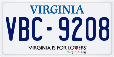 VA license plate VBC9208