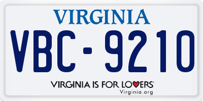 VA license plate VBC9210