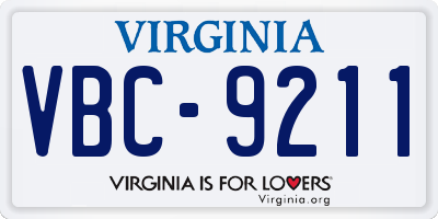 VA license plate VBC9211