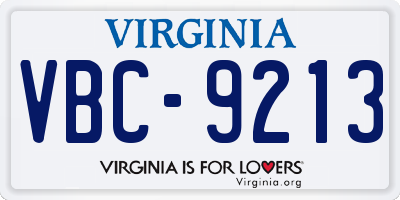 VA license plate VBC9213