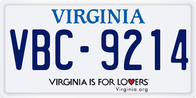 VA license plate VBC9214
